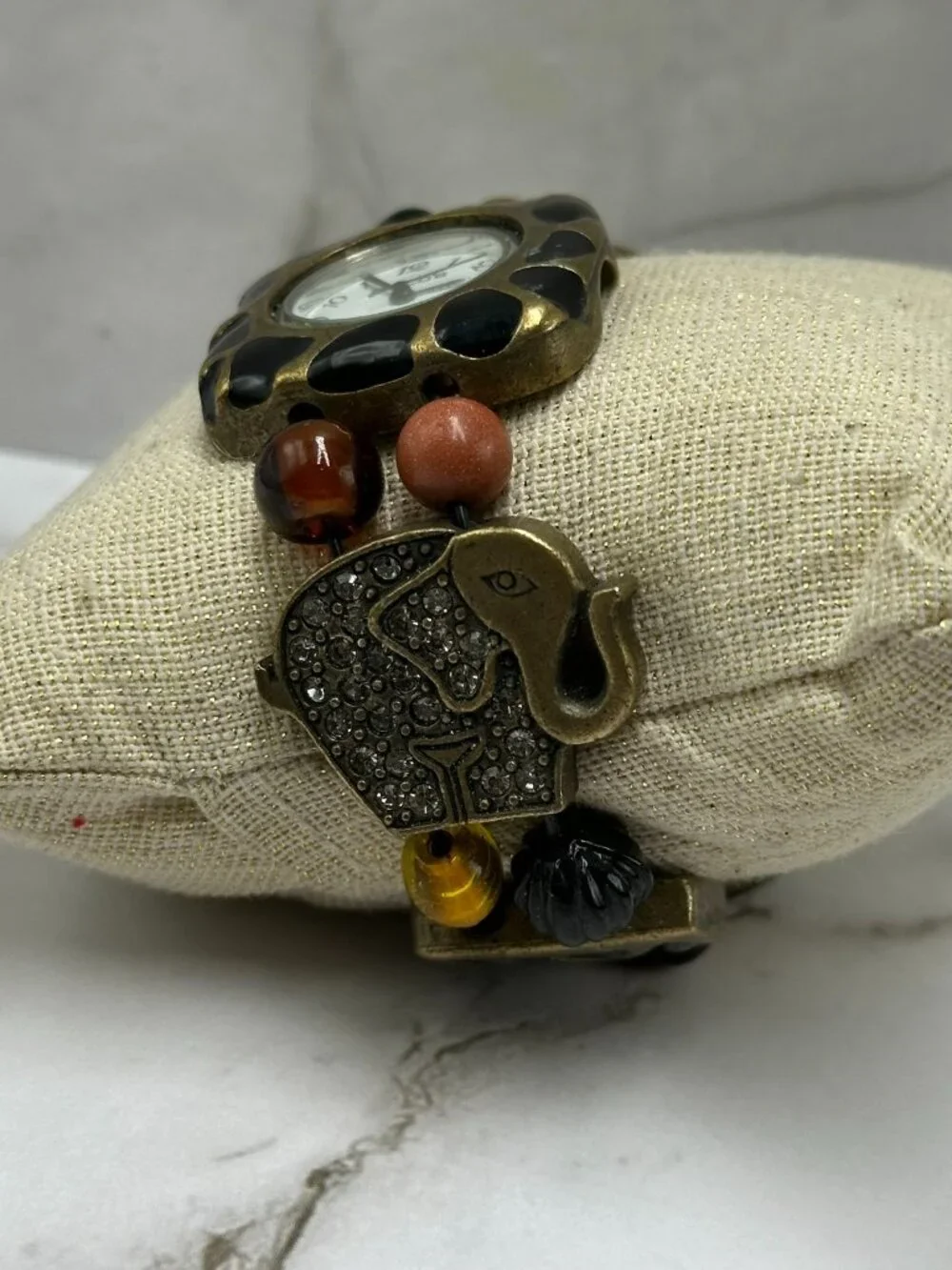 3/$30 Chico’s Watch Women Bronze Tone Elephant Beaded Stretch Bracelet